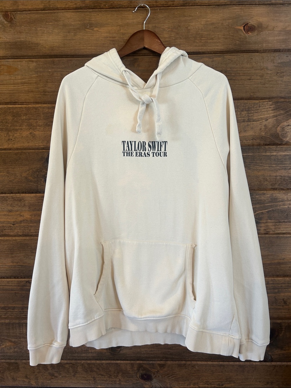 Taylor Swift Cream Hoodie with Black Eras Tour Logo